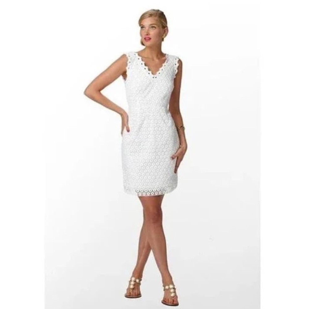 Lilly Pulitzer Dress‎ Size 4 Bridal Collection White Lace Reeve Daisy Shift Grad